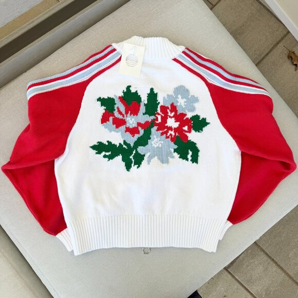 NWT Anthropologie Daily Practice Sports Club Sweater Jacket Cardigan White Red - Picture 5 of 10